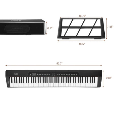 Semi-Weighted 88 Key Full Size Standard Keyboards Digital Piano with Dual-tube X-Shape Stand, MIDI Bluetooth, Headphone