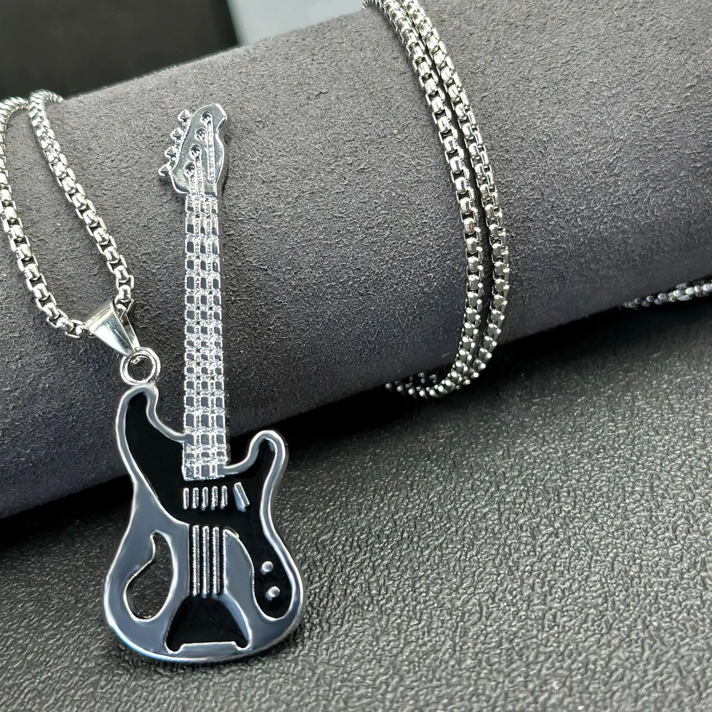 Punk Guitar Pendant Necklace – Stainless Steel Rock / Hip-Hop Music Jewelry (Unisex)