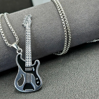 Punk Guitar Pendant Necklace – Stainless Steel Rock / Hip-Hop Music Jewelry (Unisex)