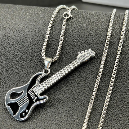 Punk Guitar Pendant Necklace – Stainless Steel Rock / Hip-Hop Music Jewelry (Unisex)