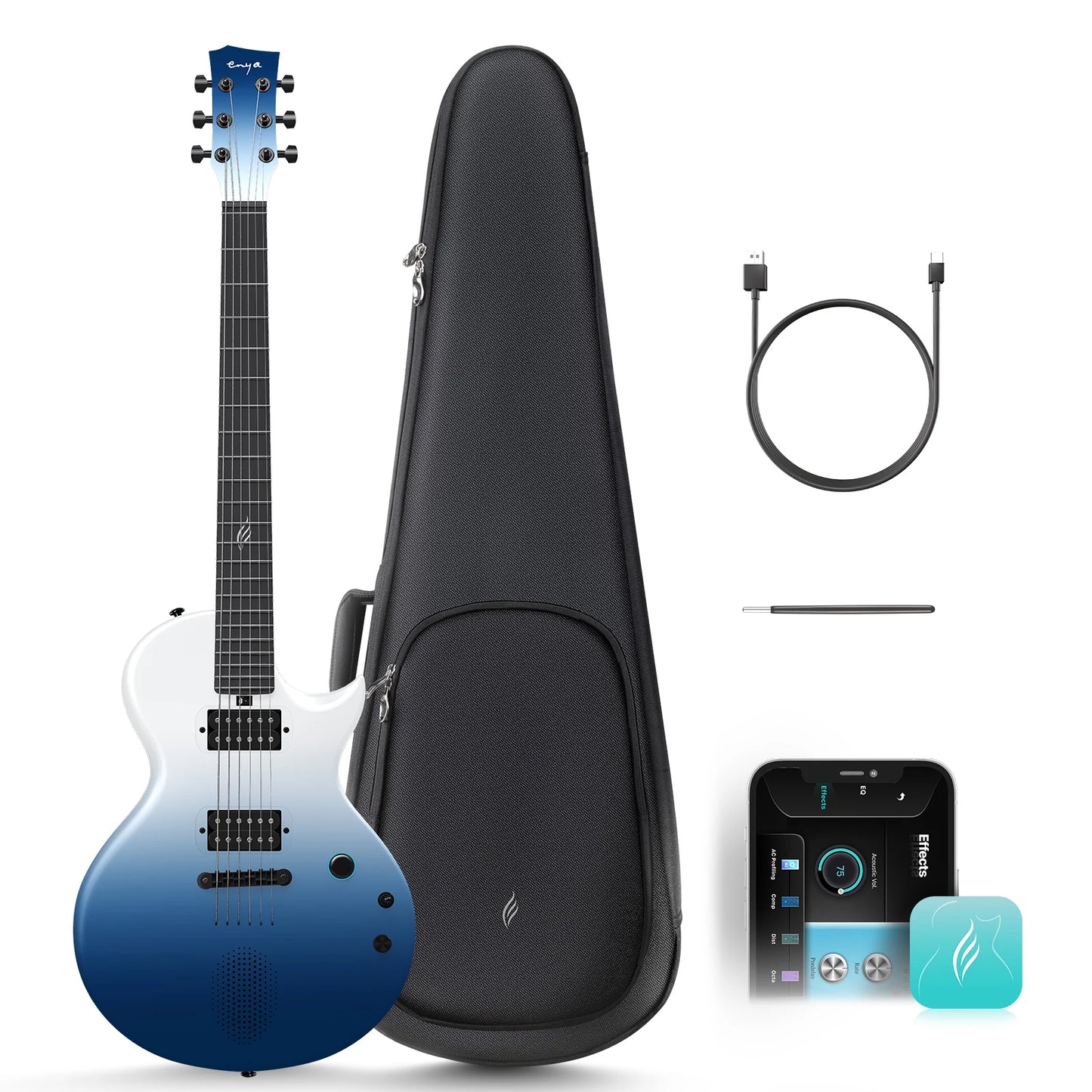 Enya Nova Go Sonic Carbon-Fiber Smart Electric Guitar – Built-In 10 W Speaker & On-Board Effects