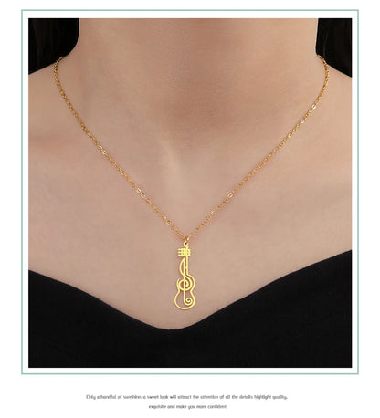 Unift Music Note Treble Clef Guitar Necklaces for Women Stainless Steel Pendant Trendy Music Jewelry Musician Violin Neck Chain