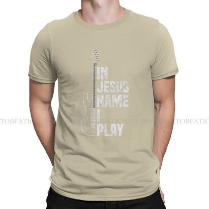 In Jesus Name I Play Guitar Christian Guitar Playe Unique TShirt Jesus Casual T Shirt 100% Cotton Hot Sale T-shirt For Adult