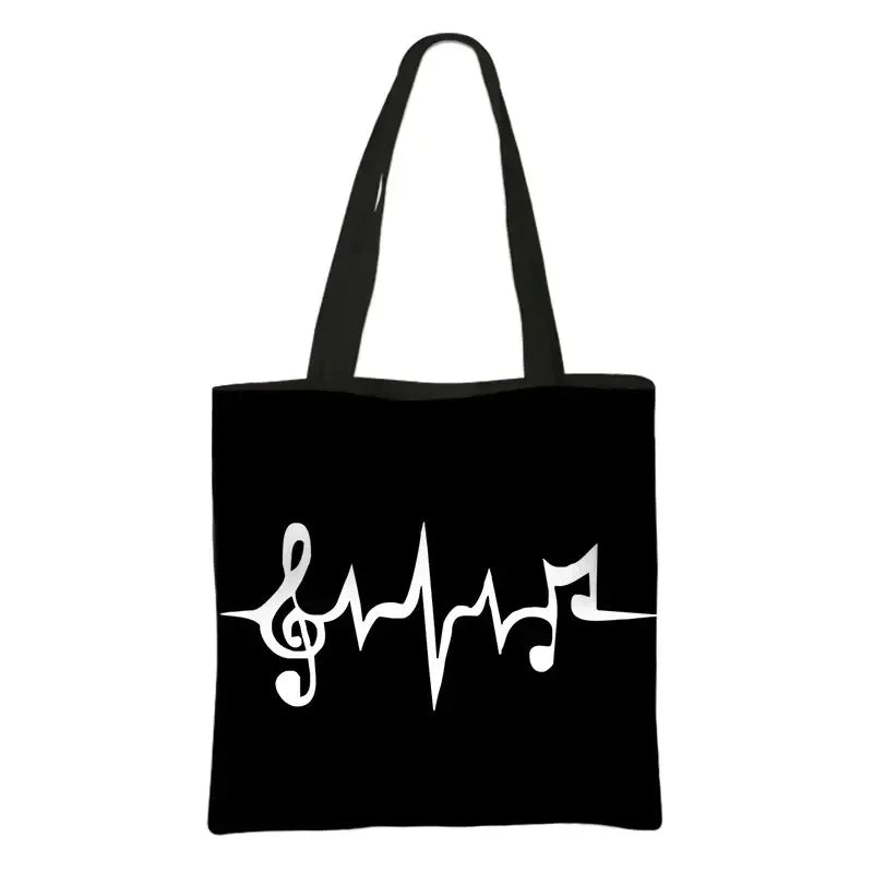 Music Notes Print Tote Bag Musical Instrument Handbag Guitar Violin/Violoncello/Piano Shoulder Bag BookBag Day Bag Shopping Bag