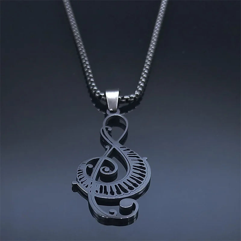 Musical-Note Hollow Pendant Necklace – Stainless Steel Piano-Keys & Music Symbol Jewelry