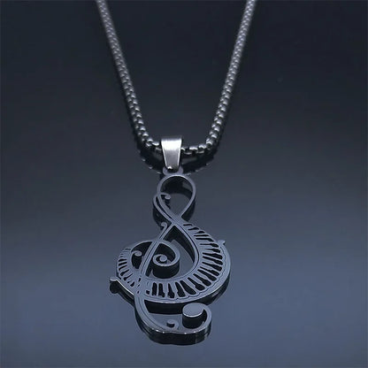 Musical-Note Hollow Pendant Necklace – Stainless Steel Piano-Keys & Music Symbol Jewelry