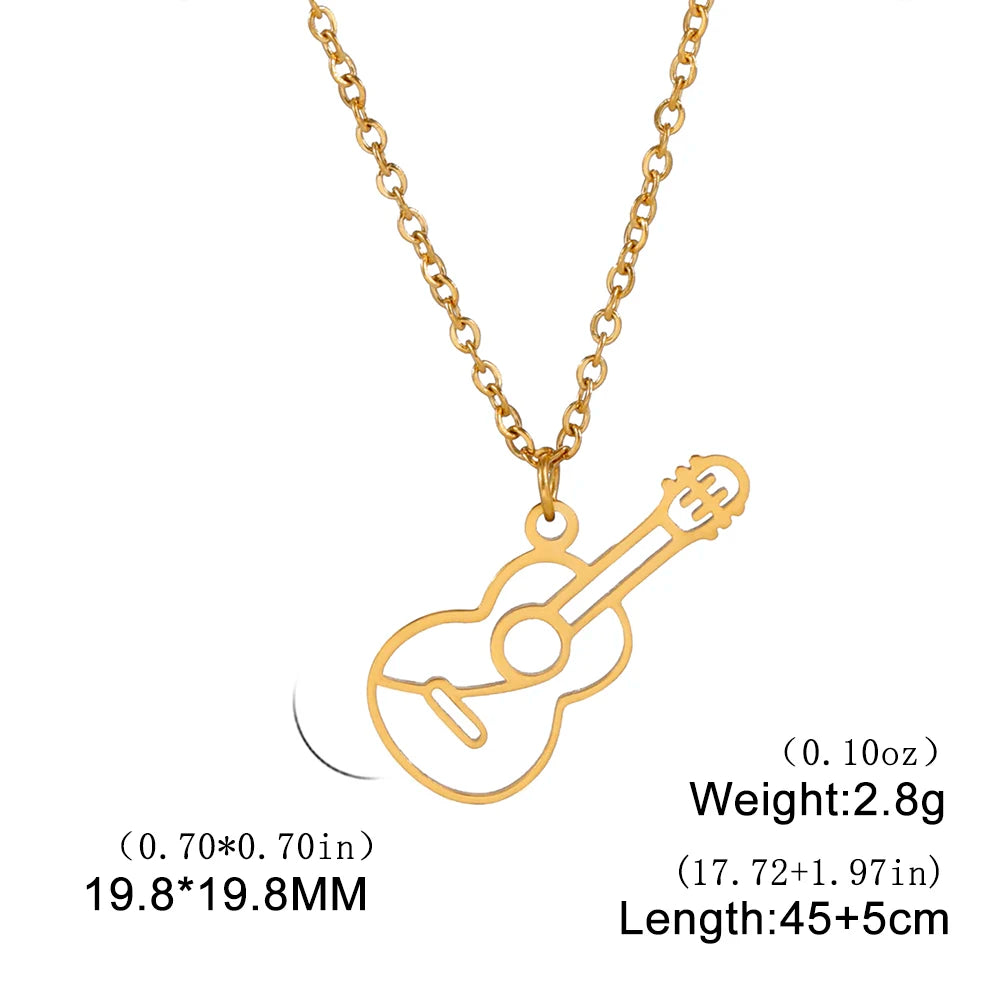 Unift Music Note Treble Clef Guitar Necklaces for Women Stainless Steel Pendant Trendy Music Jewelry Musician Violin Neck Chain