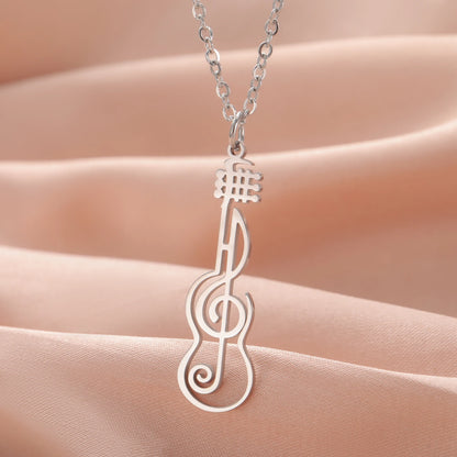 Unift Music Note Treble Clef Guitar Necklaces for Women Stainless Steel Pendant Trendy Music Jewelry Musician Violin Neck Chain