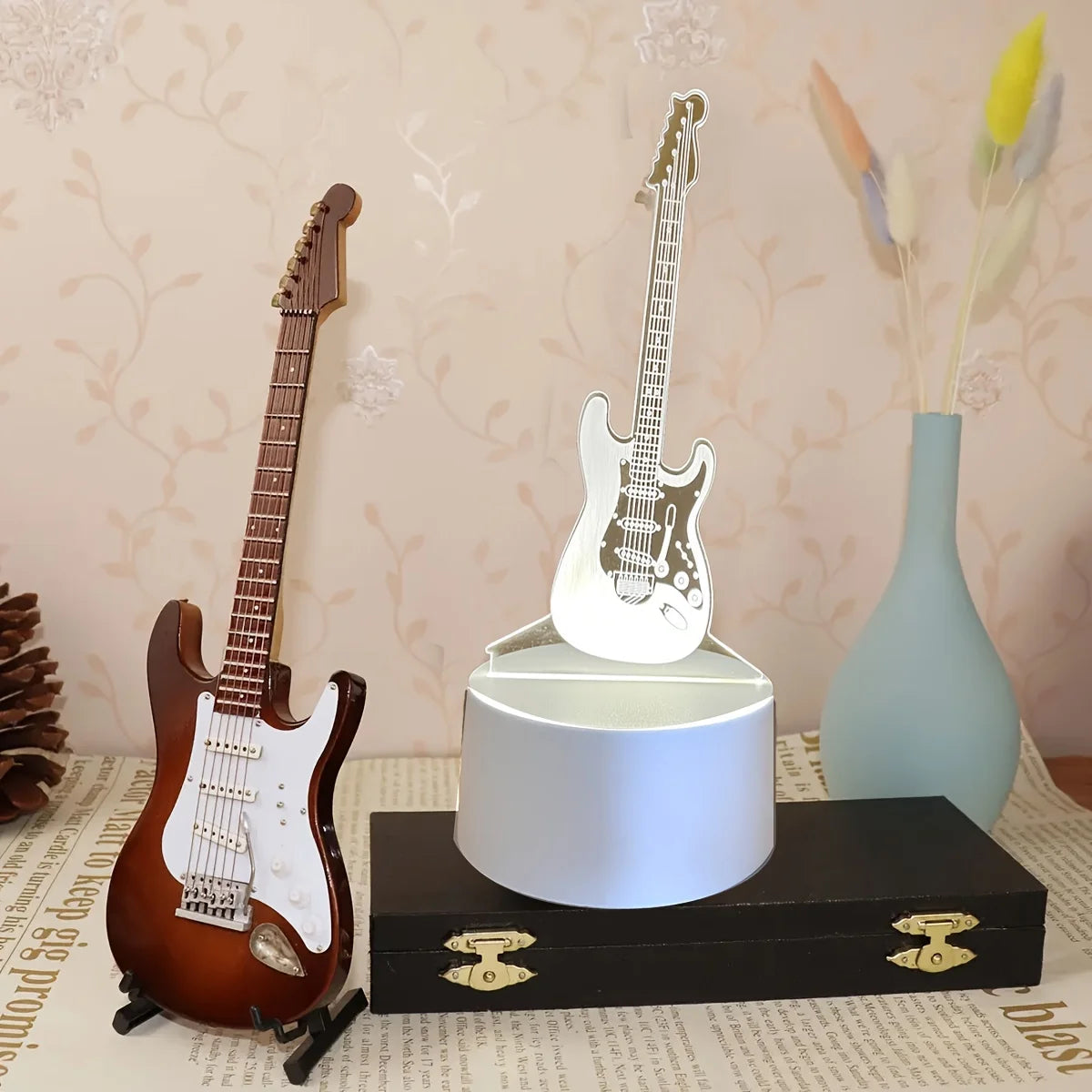 1pc 3D Stereo Night Light, Guitar Bedside Lamp, Acrylic Table Lamp, LED Warm White Desk Lamp