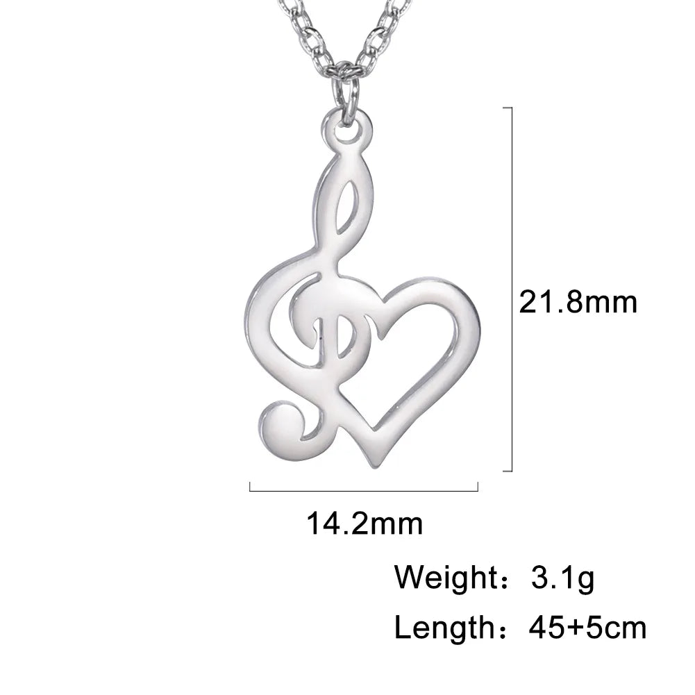 Heart Music-Note Treble Clef Necklace – Stainless Steel Unisex Music Pendant