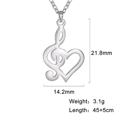 Heart Music-Note Treble Clef Necklace – Stainless Steel Unisex Music Pendant