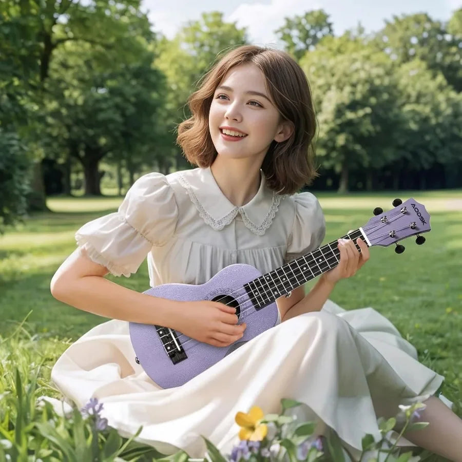 21″ Soprano Violet Ukulele – Beginner Bundle with Gig Bag, Strap & Picks