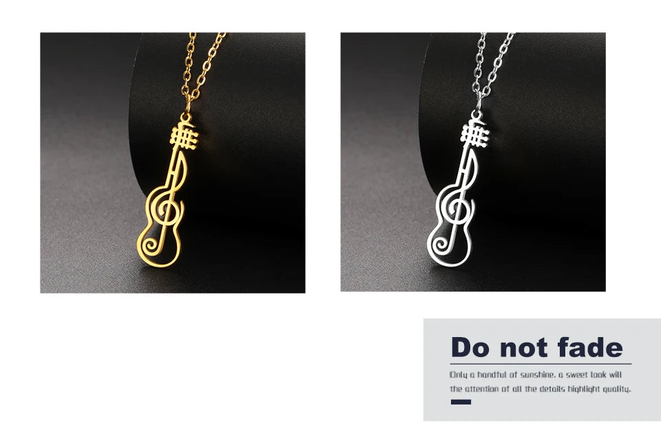 Unift Music Note Treble Clef Guitar Necklaces for Women Stainless Steel Pendant Trendy Music Jewelry Musician Violin Neck Chain
