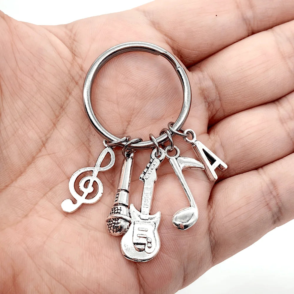 Microphone-Note-Guitar Charm Keychain – Music Lover’s Metal Key Ring