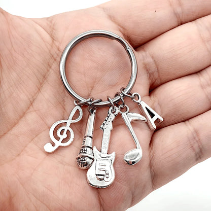 Microphone-Note-Guitar Charm Keychain – Music Lover’s Metal Key Ring