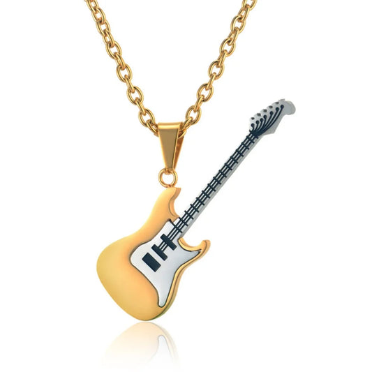 Unisex Guitar Pendant Necklace – Stainless Steel Punk / Hip-Hop Rock Jewelry
