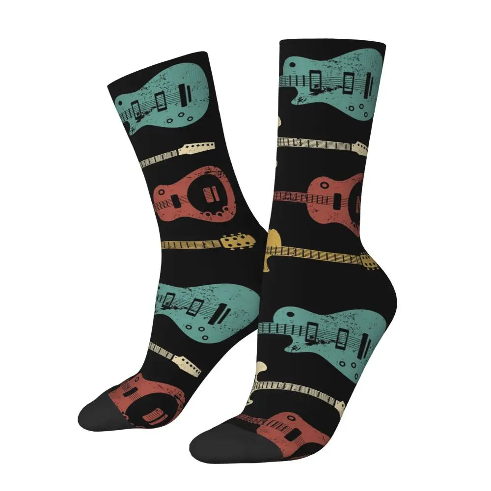 Retro Guitar Socks Harajuku High Quality Stockings All Season Long Socks Accessories for Man's Woman's Birthday Present