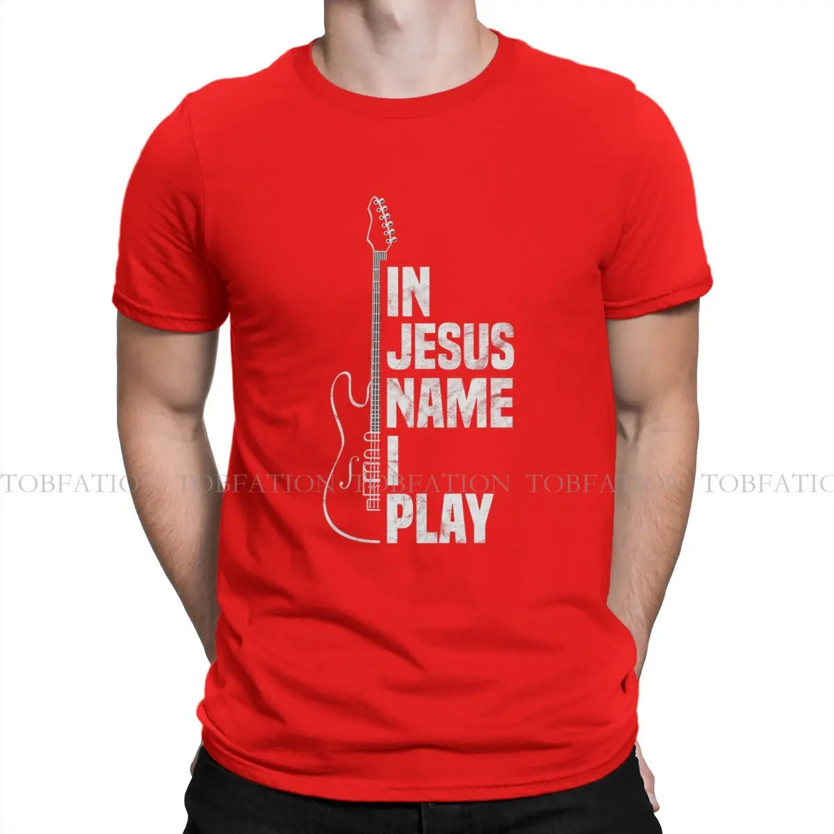 In Jesus Name I Play Guitar Christian Guitar Playe Unique TShirt Jesus Casual T Shirt 100% Cotton Hot Sale T-shirt For Adult