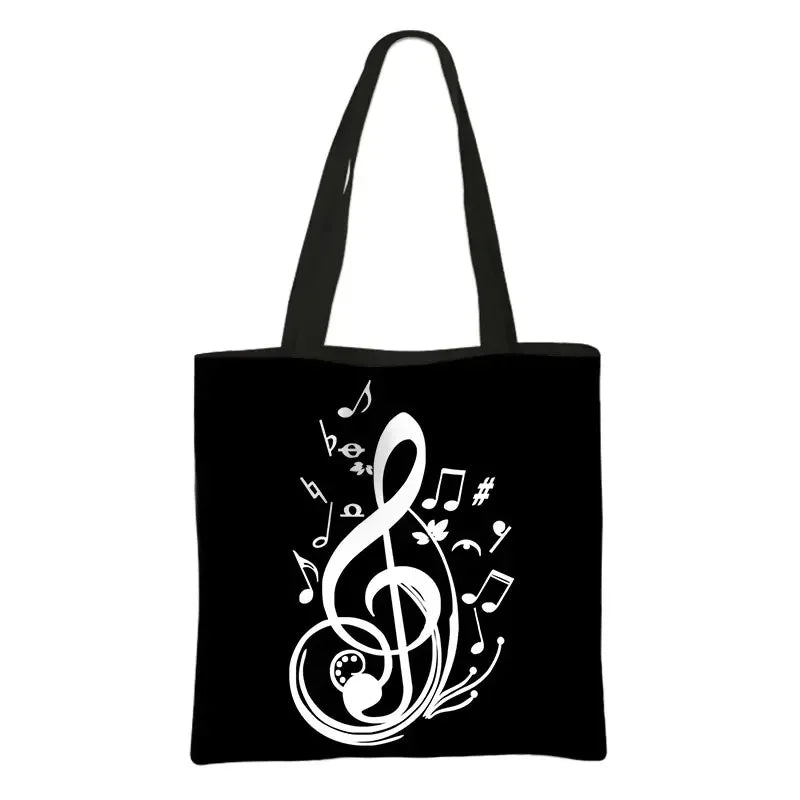 Music Notes Print Tote Bag Musical Instrument Handbag Guitar Violin/Violoncello/Piano Shoulder Bag BookBag Day Bag Shopping Bag