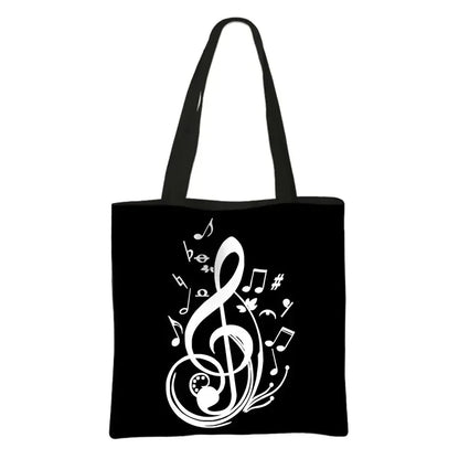 Music Notes Print Tote Bag Musical Instrument Handbag Guitar Violin/Violoncello/Piano Shoulder Bag BookBag Day Bag Shopping Bag