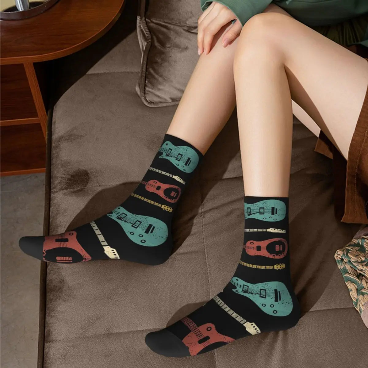 Retro Guitar Socks Harajuku High Quality Stockings All Season Long Socks Accessories for Man's Woman's Birthday Present