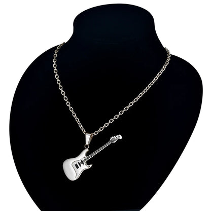 Unisex Guitar Pendant Necklace – Stainless Steel Punk / Hip-Hop Rock Jewelry