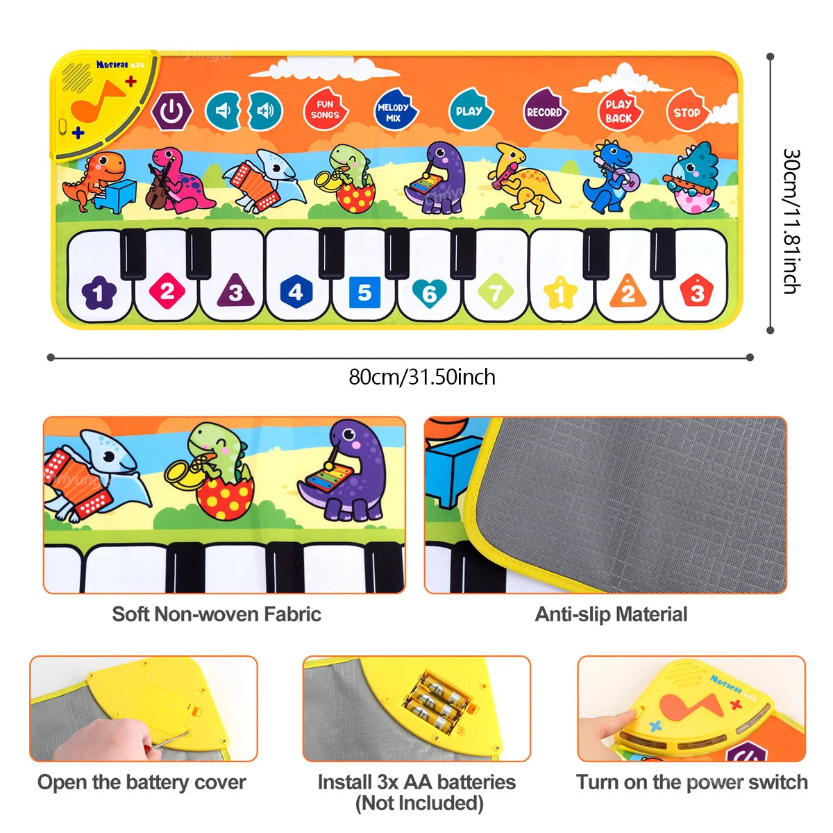 Piano Mat for Kids Kids Toddlers Floor Keyboard Dance Mat Baby Fitness Play Animal Music Blanket Instrument Toys Girl Boy Gift