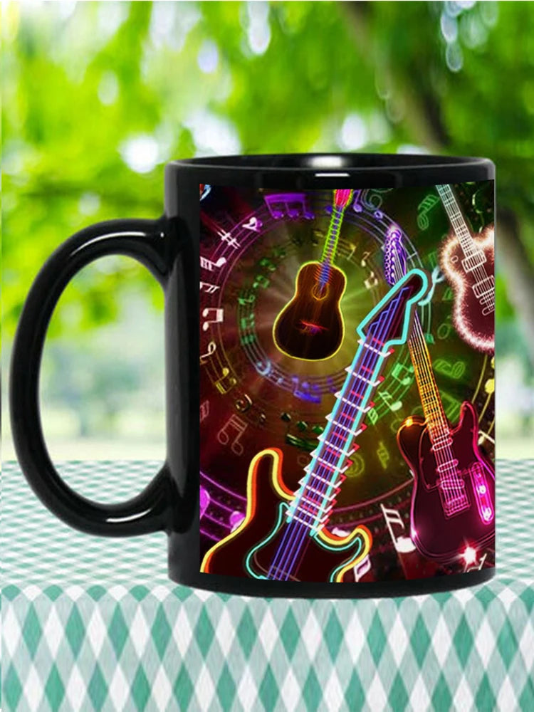 Dropshipping Black Ceramic Guitar Coffee Mug, Milk Tea Cup, Beer Cups and Mugs, Surprised Gift For Friends
