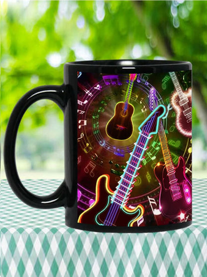Dropshipping Black Ceramic Guitar Coffee Mug, Milk Tea Cup, Beer Cups and Mugs, Surprised Gift For Friends