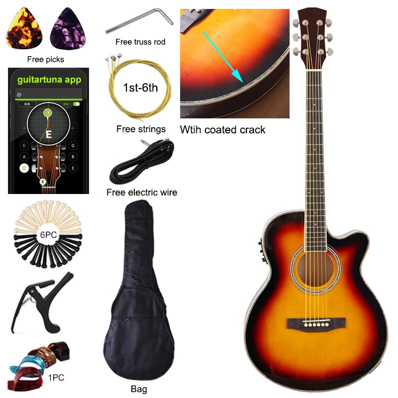 Thin-Body Acoustic-Electric Guitar Bundle – Beginner Guitar with Free Gig Bag & Extra Strings