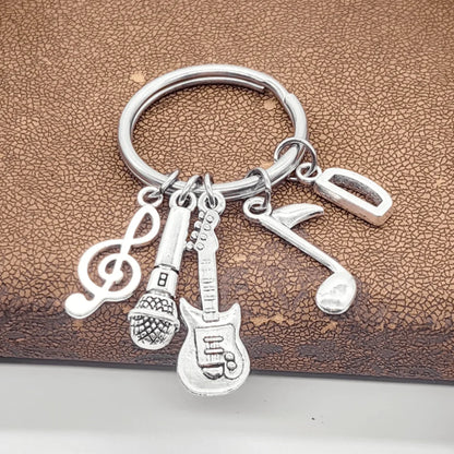 Microphone-Note-Guitar Charm Keychain – Music Lover’s Metal Key Ring