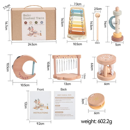 7pc Sets Music Toys for Children Music Instruments Girl Toys Wooden Cartoon Educational Instruments Children's Toys Instruments