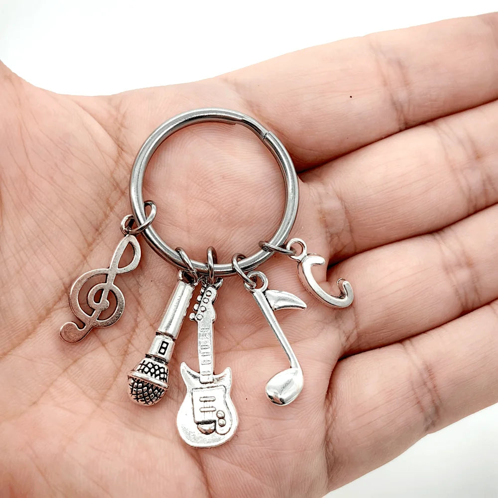 Microphone-Note-Guitar Charm Keychain – Music Lover’s Metal Key Ring