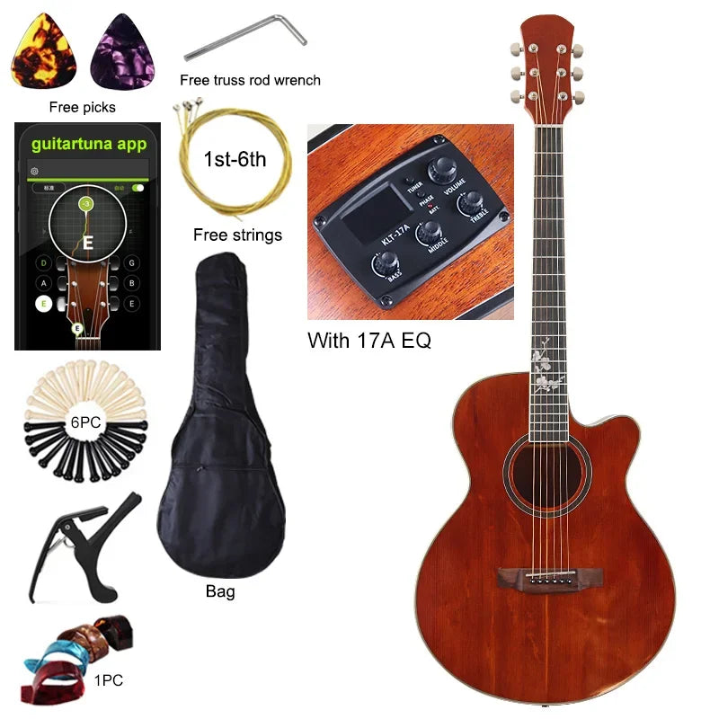 Thin-Body Acoustic-Electric Guitar Bundle – Beginner Guitar with Free Gig Bag & Extra Strings