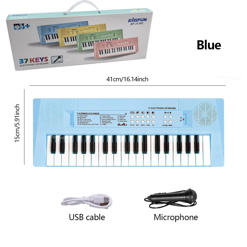 37-Key Rechargeable Electronic Piano Keyboard + Mic – Educational Music Toy for Kids