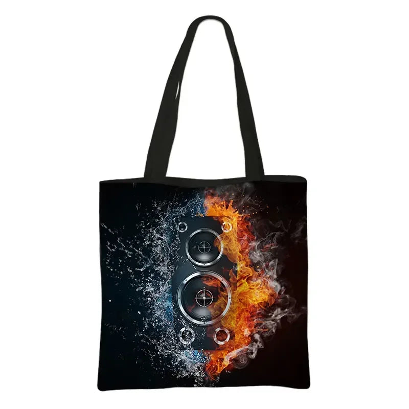 Music Notes Print Tote Bag Musical Instrument Handbag Guitar Violin/Violoncello/Piano Shoulder Bag BookBag Day Bag Shopping Bag