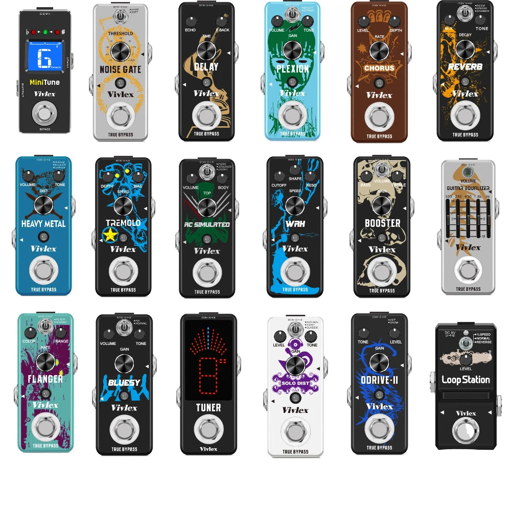 VIVLEX-Guitar Pedals Super Effects, Pedal Tuner, Overdrive Delay, Reverb Distortion, Fuzz Noise Gate, Flanger Metal Zone, Blues