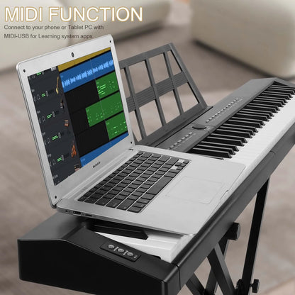 Semi-Weighted 88 Key Full Size Standard Keyboards Digital Piano with Dual-tube X-Shape Stand, MIDI Bluetooth, Headphone