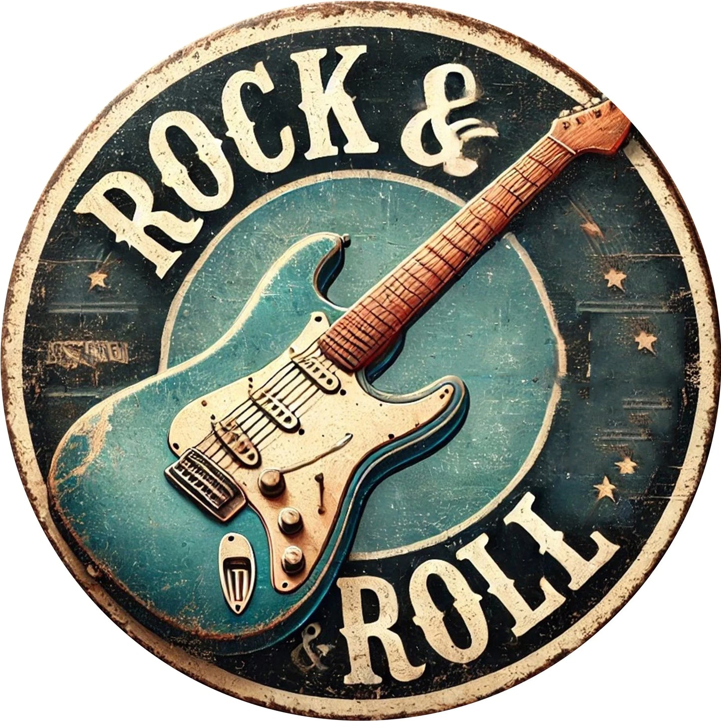 Rock & Roll Guitar Themed Aluminum Metal Tin Sign , Foil Engraved Wall Art Decor - For Home Office - Ideal for Living Room, Bar