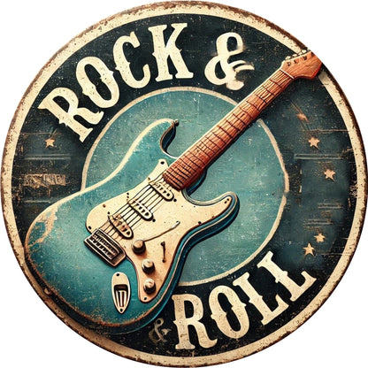 Rock & Roll Guitar Themed Aluminum Metal Tin Sign , Foil Engraved Wall Art Decor - For Home Office - Ideal for Living Room, Bar