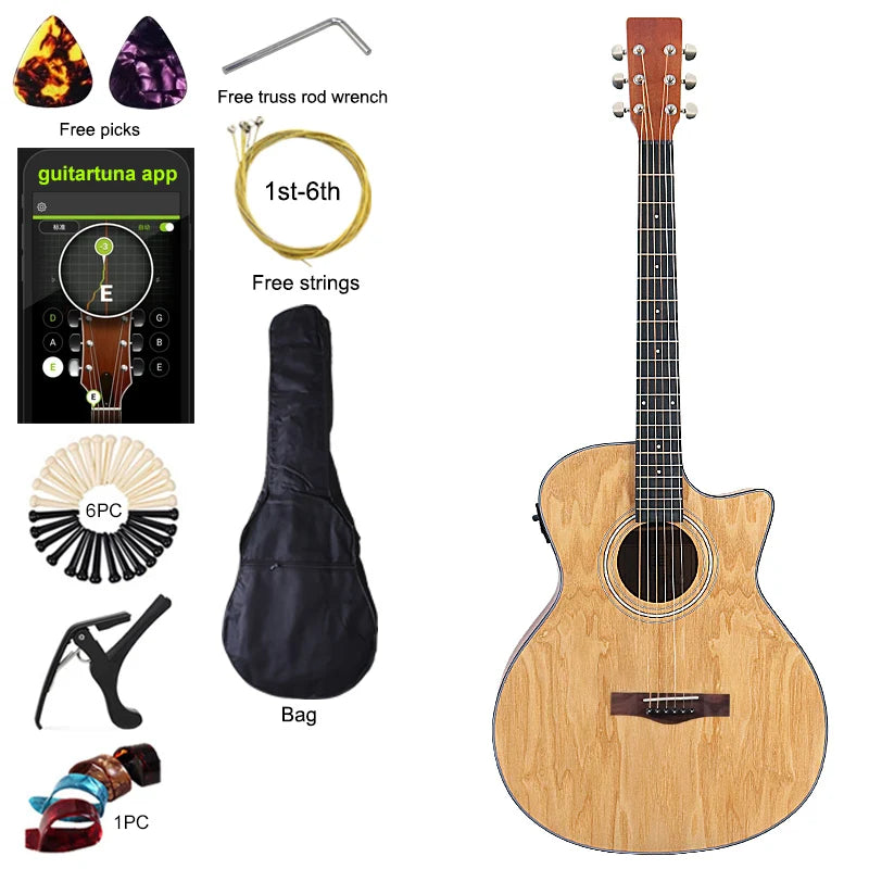 Thin-Body Acoustic-Electric Guitar Bundle – Beginner Guitar with Free Gig Bag & Extra Strings