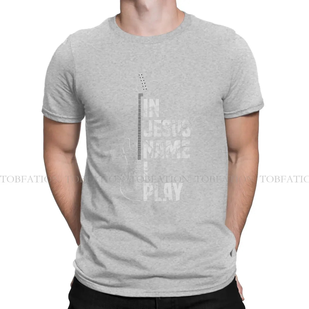 In Jesus Name I Play Guitar Christian Guitar Playe Unique TShirt Jesus Casual T Shirt 100% Cotton Hot Sale T-shirt For Adult