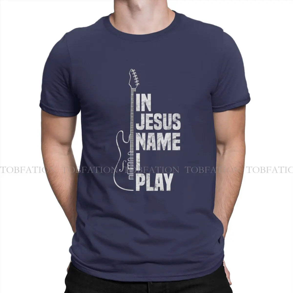 In Jesus Name I Play Guitar Christian Guitar Playe Unique TShirt Jesus Casual T Shirt 100% Cotton Hot Sale T-shirt For Adult