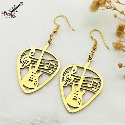 Rock Music Guitar Pick Pendant Drop Earrings for Women Stainless Steel Punk Musical Bass Note Dangle Earring Party Gift Jewelry