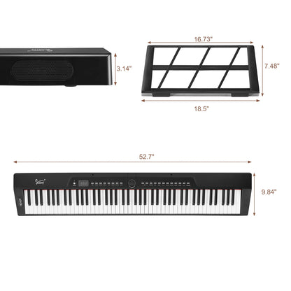 Semi-Weighted 88 Key Full Size Standard Keyboards Digital Piano with Dual-tube X-Shape Stand, MIDI Bluetooth, Headphone