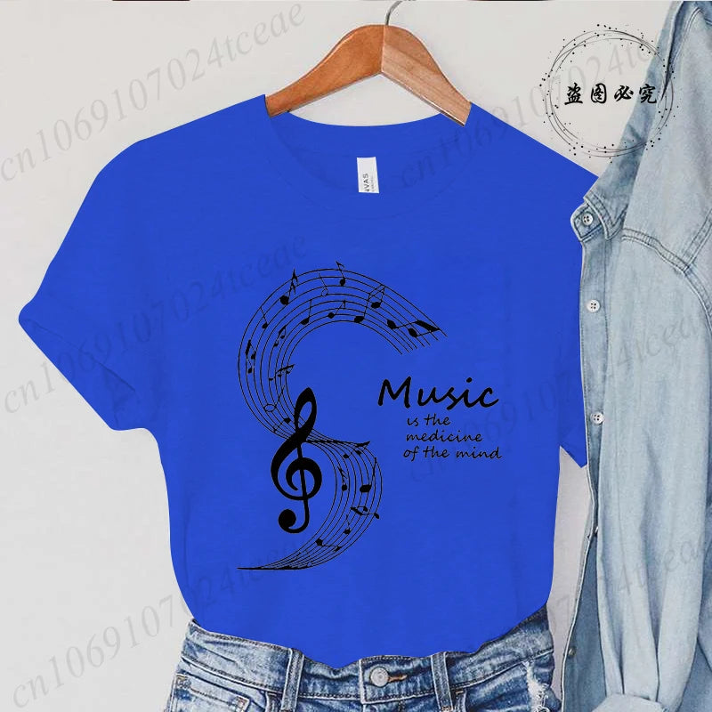 Summer Fashion Brand Women's T-shirt Clothing Music Note Print Tshirt Clothing Y2k Streetwear T Shirt Music Note Lover Tee Tops
