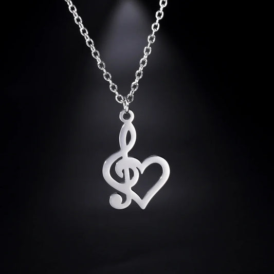 Heart Music-Note Treble Clef Necklace – Stainless Steel Unisex Music Pendant