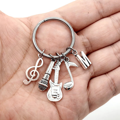 Microphone-Note-Guitar Charm Keychain – Music Lover’s Metal Key Ring