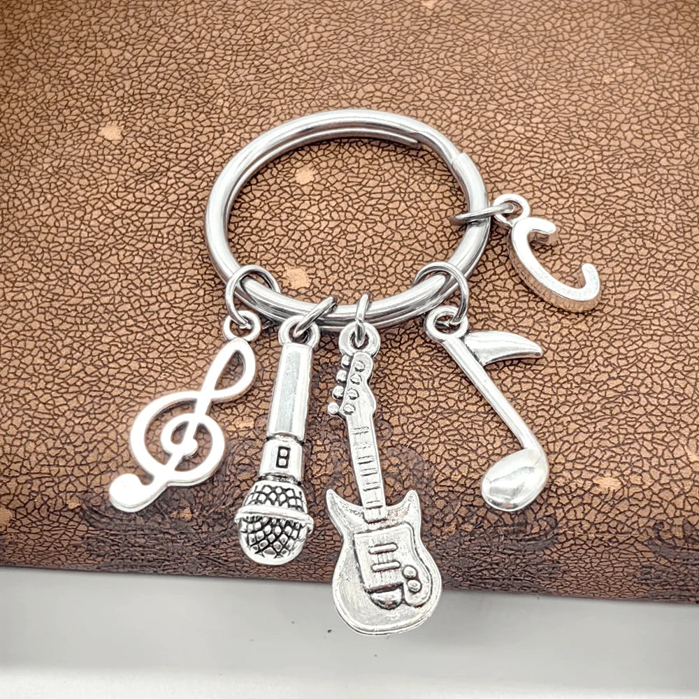 Microphone-Note-Guitar Charm Keychain – Music Lover’s Metal Key Ring