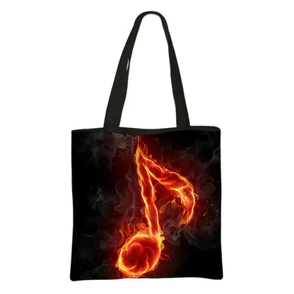 Music Notes Print Tote Bag Musical Instrument Handbag Guitar Violin/Violoncello/Piano Shoulder Bag BookBag Day Bag Shopping Bag